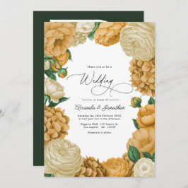 Invitación Black Forest Green, Ecru/Warm Honey Floral Wedding