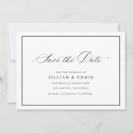 Invitación Black frame calligraphy wedding save the date card