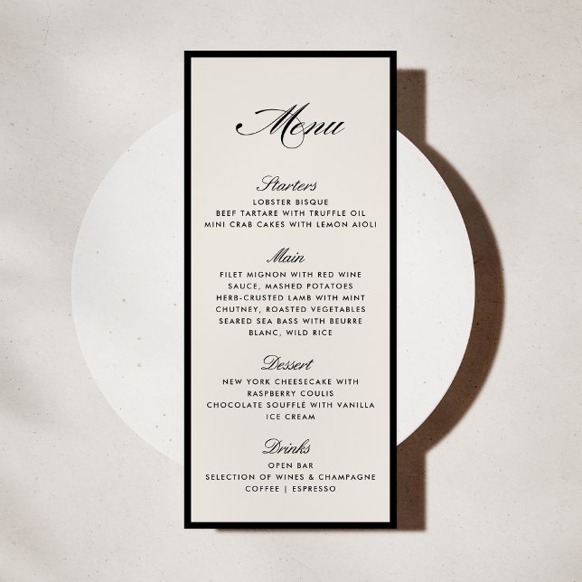 Invitación Black Frame Modern Ivory Wedding Menu card (Subido por el creador)