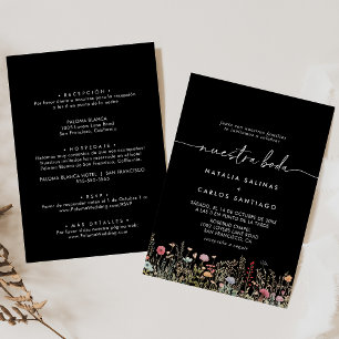 Invitación Black Galant Flor Silvestre Frente y Reverso Nuest