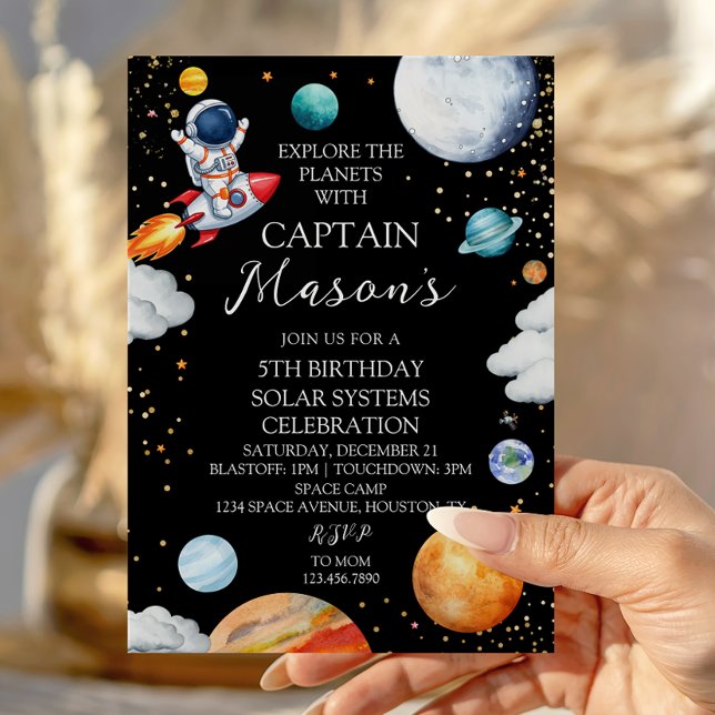 Invitación Black Galaxy Captain Rocket Adventure Kids Bday (Subido por el creador)
