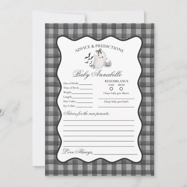 Invitación Black Gingham Cute Ghost Advice for Baby Card (Anverso)