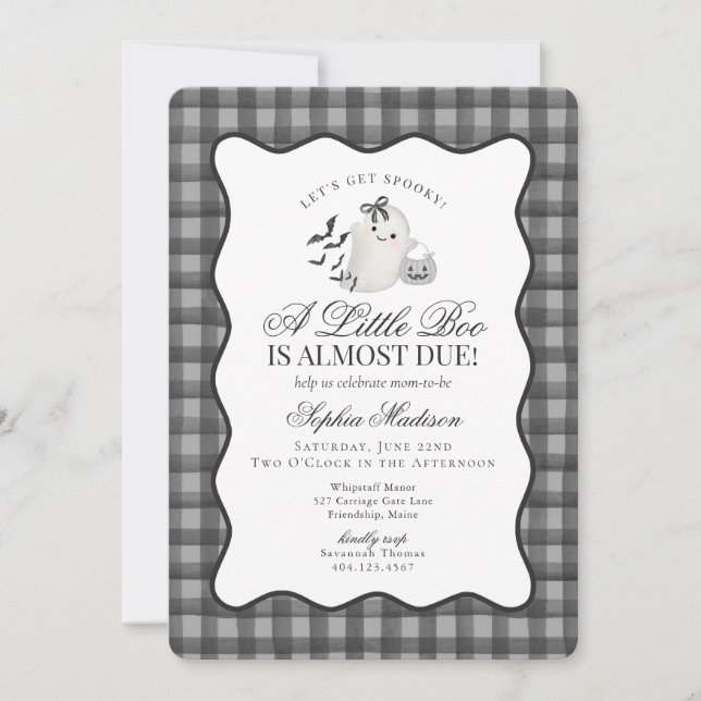 Invitación Black Gingham Preppy Ghost Little Boo Baby Shower (Anverso)