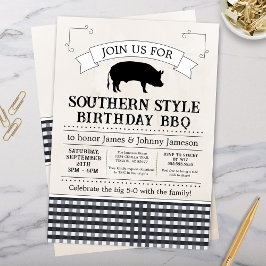 Invitación Black Gingham Southern BBQ Pig Roast Birday