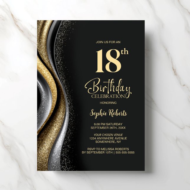 Invitación Black Gold 18th Birthday Party (Subido por el creador)