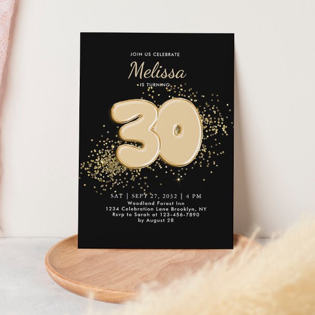 Invitación Black Gold 30.º cumpleaños de adultos Confetti (Subido por el creador)