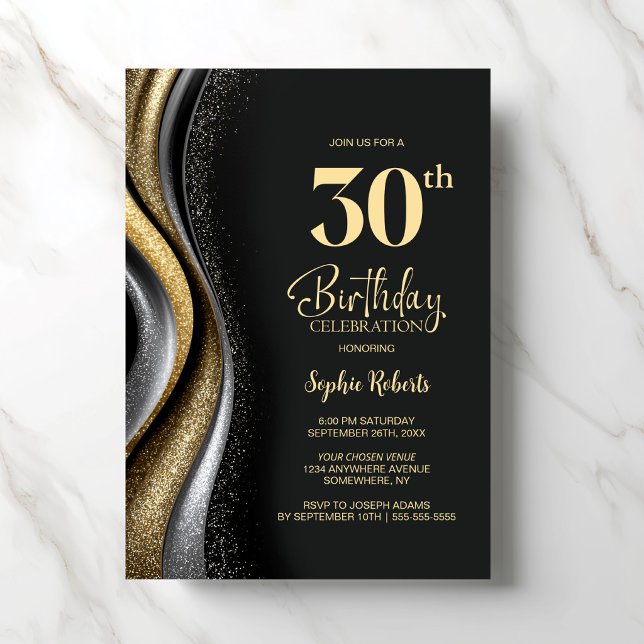 Invitación Black Gold 30th Birthday Party (Subido por el creador)