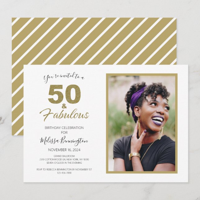 Invitación Black Gold 50 y fabulosa foto de la fiesta de cump (Anverso / Reverso)