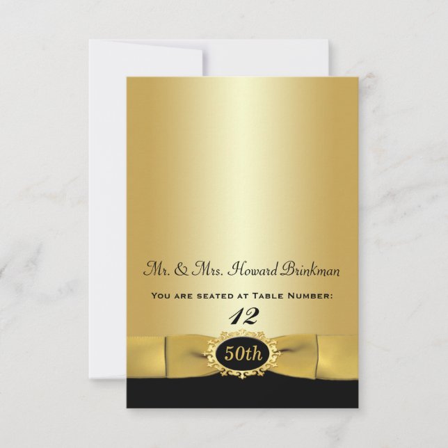 Invitación Black, Gold 50th Aniversario Folding Place Card (Anverso)
