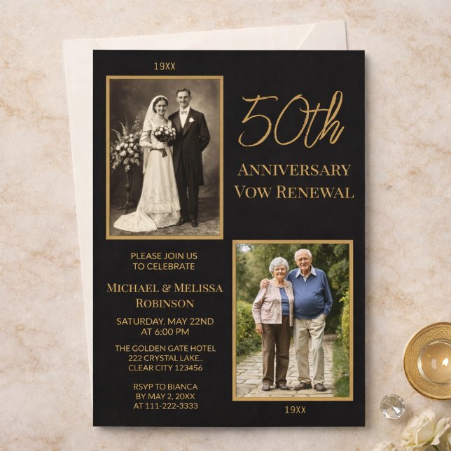 Invitación Black Gold 50th Wedding Anniversary Invitation (Subido por el creador)