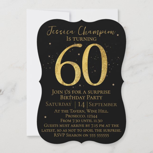 Invitación Black & Gold 60th Birthday Invitation (Anverso)