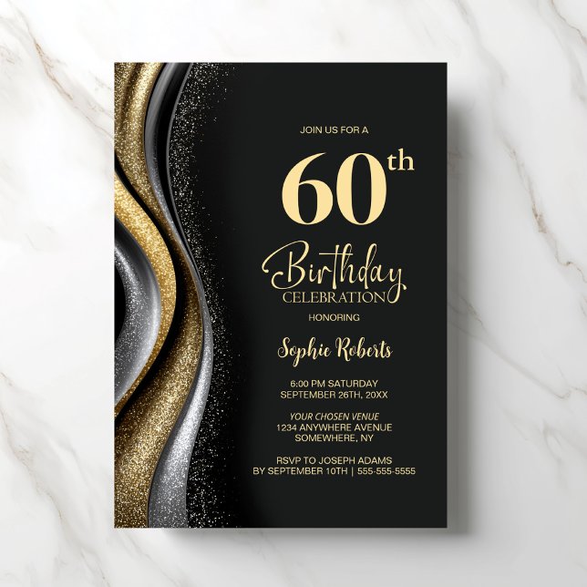 Invitación Black Gold 60th Birthday Party (Subido por el creador)