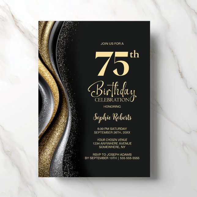 Invitación Black Gold 75th Birthday Party (Subido por el creador)