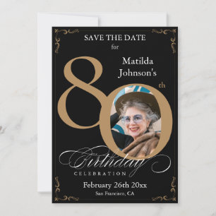 Invitación Black Gold 80 cumpleaños Save The Date Personaliza