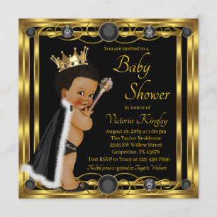 Invitación Black Gold Afro Prince Jewel Baby Shower