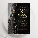 Invitación Black Gold Agate 21 cumpleaños<br><div class="desc">Invitación a la fiesta de cumpleaños 21 en negro y oro. Elegante diseño moderno con fondo geodésico de mármol agate acuarela, oro falso purpurina y tipografía de escritura. La carta de invitación de moda es perfecta para una elegante celebración del cumpleaños de las mujeres. Invitaciones Zazzle impresas o una plantilla...</div>