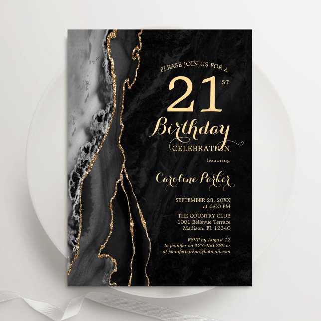 Invitación Black Gold Agate 21 cumpleaños (Subido por el creador)