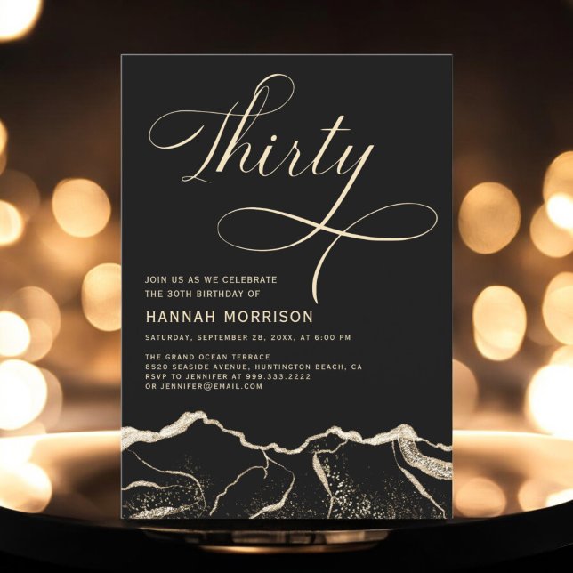 Invitación Black Gold Agate 30.ª fiesta de cumpleaños (Subido por el creador)