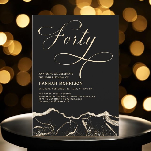 Invitación Black Gold Agate 40.ª fiesta de cumpleaños (Subido por el creador)