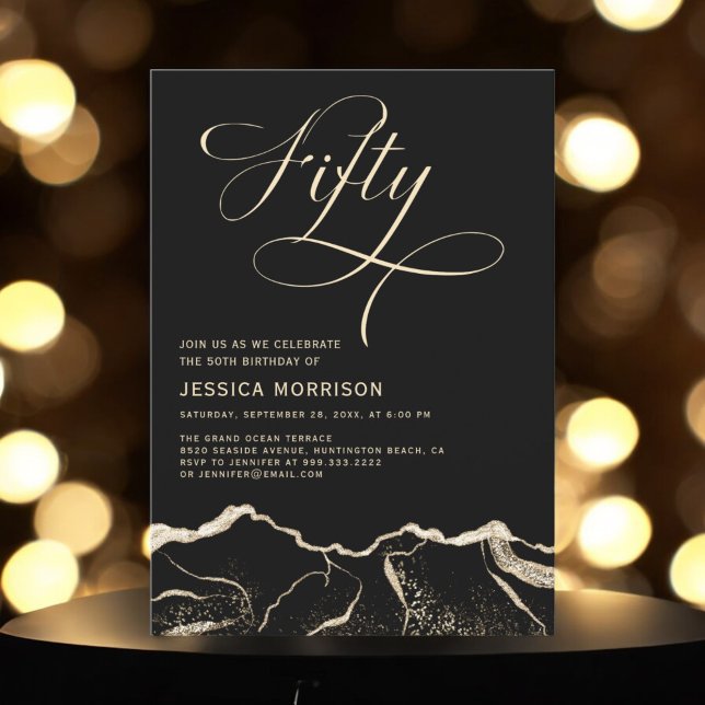 Invitación Black Gold Agate 50.ª Fiesta de los 50 Años (Subido por el creador)