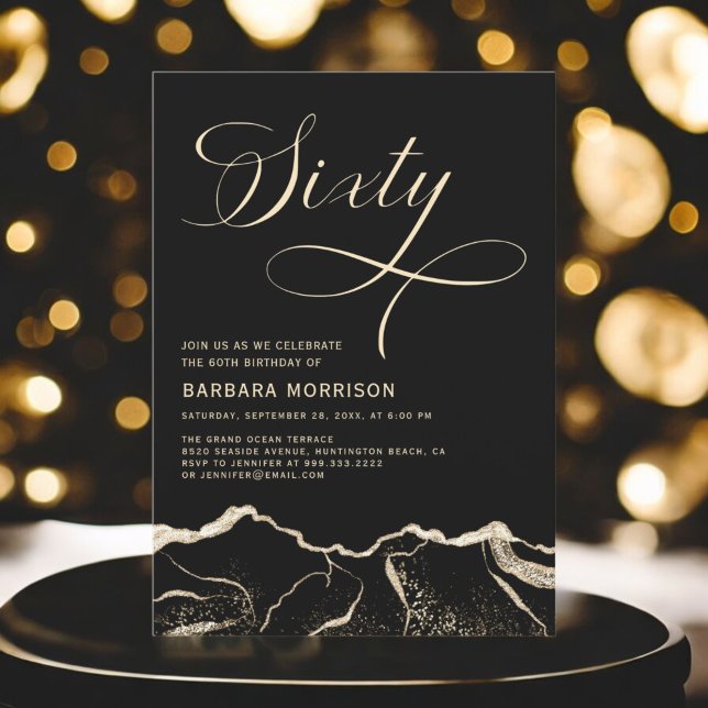 Invitación Black Gold Agate 60.ª Fiesta de Cumpleaños (Subido por el creador)