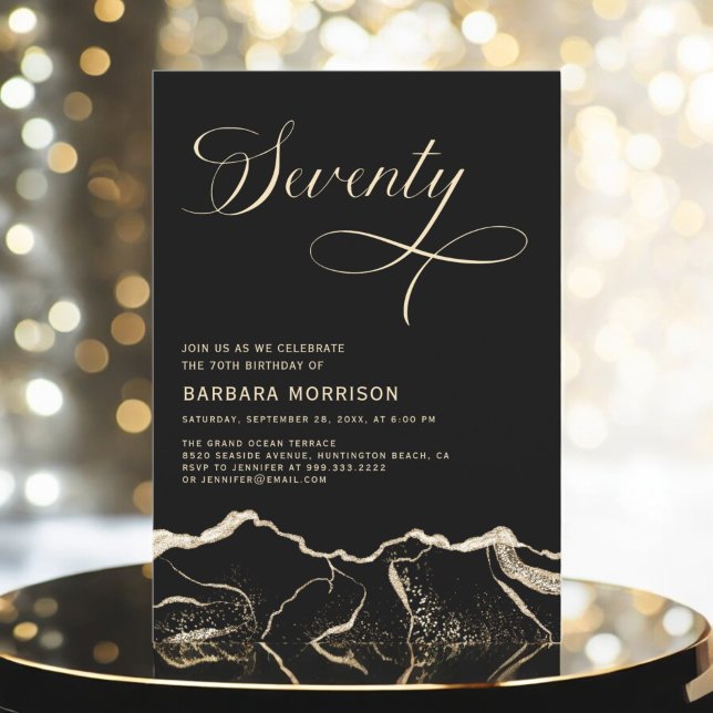 Invitación Black Gold Agate 70.ª Fiesta de Cumpleaños (Subido por el creador)
