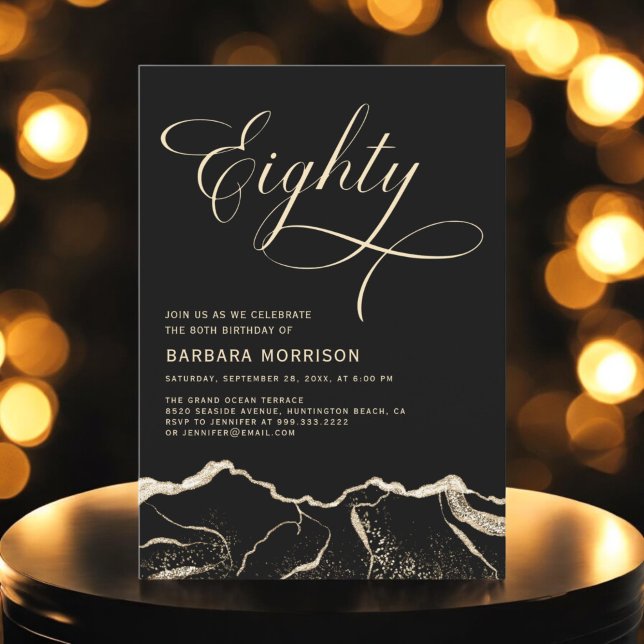 Invitación Black Gold Agate 80.ª fiesta de cumpleaños (Subido por el creador)