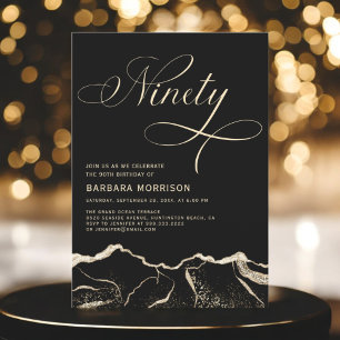 Invitación Black Gold Agate 90.ª fiesta de cumpleaños