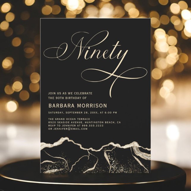 Invitación Black Gold Agate 90.ª fiesta de cumpleaños (Subido por el creador)