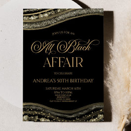 Invitación Black Gold Agate All Black Affair Birday Party