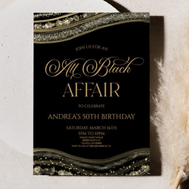 Invitación Black Gold Agate All Black Affair Birday Party (Subido por el creador)