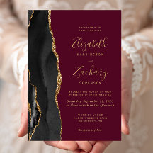 Black Gold Agate Burgundy Boda rojo