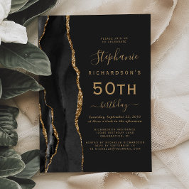 Invitación Black Gold Agate Dark 50th Birthday Party