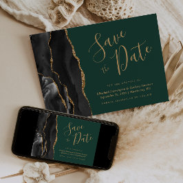 Invitación Black Gold Agate Esmeralda Verde Guardar la Fecha