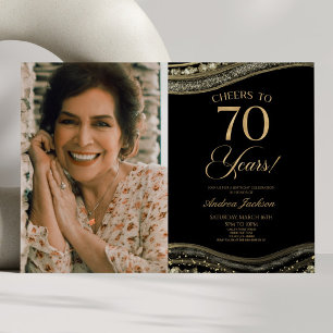Invitación Black Gold Agate Foto 70 cumpleaños