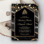Invitación Black Gold Agate Marble Arch Boda Musulmana<br><div class="desc">Sorprenda a sus huéspedes con esta elegante invitación que presenta un hermoso diseño de piedras preciosas y falsos acentos purpurinas de oro con "Bismillah" en caligrafía árabe. Simplemente agregue los detalles de su evento en esta plantilla fácil de usar para convertirla en una invitación única.</div>