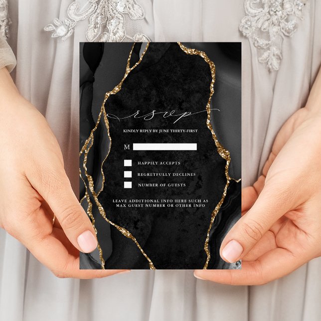 Invitación Black & Gold Agate Wedding RSVP (Subido por el creador)