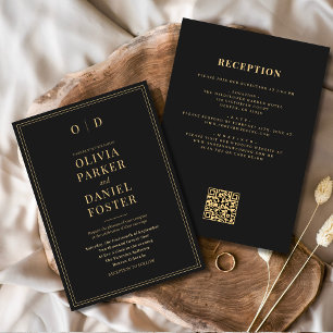 Invitación Black Gold All in One QR Code Boda