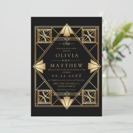Invitación Black & Gold Art Deco Wedding Invitation 