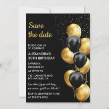 Black Gold Balloon Elegant 30 Save the Date