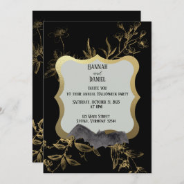 Invitación Black & Gold Bat Elegant Fiesta de Halloween