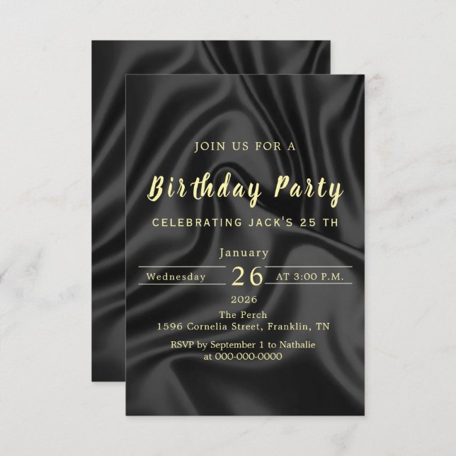 Invitación Black & Gold Birthday Invitation (Anverso / Reverso)