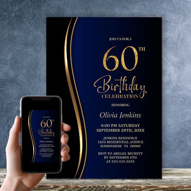 Invitación Black Gold Blue 60 cumpleaños (Subido por el creador)
