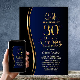 Invitación Black Gold Blue Surprise cumpleaños número 30
