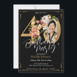 Invitación Black Gold Boho Floral 40th Birthday Fiesta<br><div class="desc">Invitación a la fiesta de cumpleaños 40 del Black Gold Boho Floral. Glamorosa y bonito invitación a la fiesta de cumpleaños con un diseño floral vintage con letras doradas y fondo negro! Se vuelve asombroso con un divertido tema floral y glamoroso fiesta. ¿Desea más personalización? Póngase en contacto con el...</div>