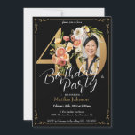 Invitación Black Gold Boho Floral 40th Birthday Fiesta<br><div class="desc">Invitación a la fiesta de cumpleaños 40 del Black Gold Boho Floral. Glamorosa y bonito invitación a la fiesta de cumpleaños con un diseño floral vintage con letras doradas y fondo negro! Se vuelve asombroso con un divertido tema floral y glamoroso fiesta. ¿Desea más personalización? Póngase en contacto con el...</div>