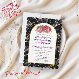 Invitación Black Gold Bold Floral Blooms Engagement Party