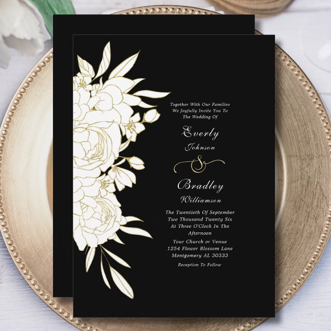 Invitación Black Gold Bold Floral Elegante Boda eterno (Subido por el creador)