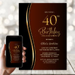 Invitación Black Gold Burnt Orange 40th Birthday Party<br><div class="desc">Invite your friends and loved ones with this modern black, gold and burnt orange 40th birthday party invitation. The customizable text area in this invitation template allows you to effortlessly include all the necessary details for your special birthday celebration, including the date, time, venue, and RSVP information. A variety of...</div>