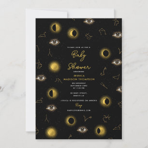 Invitación Black Gold Celestial Sun & Moon Baby Shower